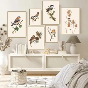 โปสเตอร์นอร์ดิกรูปนกภูมิทัศน์สไตล์วินเทจโกลด์ฟินช์พิมพ์ภาพติดฝาผนังสไตล์การออกแบบตกแต่งห้องนั่งเล่น - Product Image 1