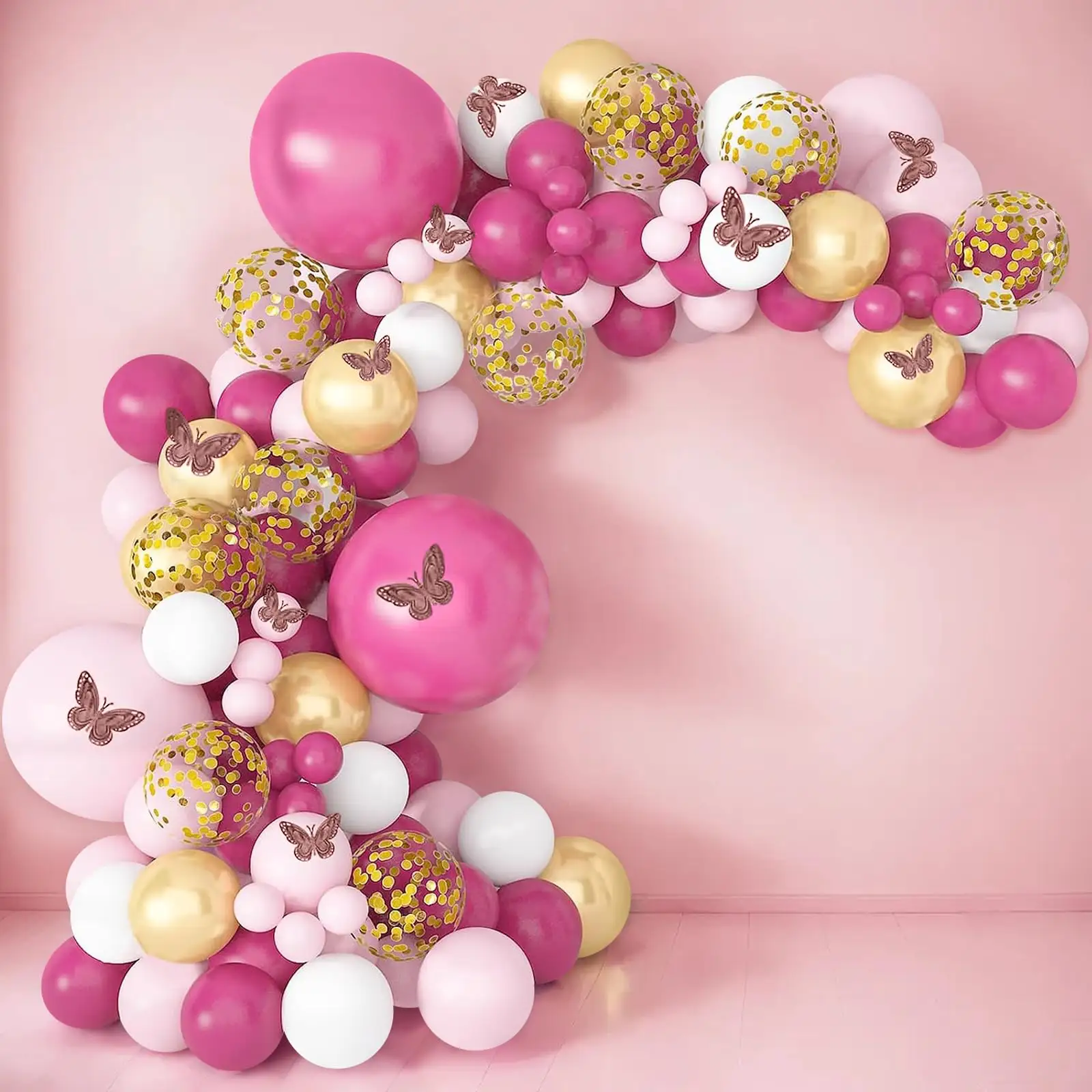 111pcs 핑크 풍선 화환 아치 키트와 골드 색종이 풍선 베이비 샤워 생일 공주 테마 웨딩 파티 장식