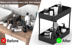 Under <strong>Bathroom</strong> <strong>Sink</strong> <strong>Storage</strong> 2 Tier Organizer Bath Collection Baskets White Under <strong>Sink</strong> Cabinet Organizer with Hooks - Product Image 3