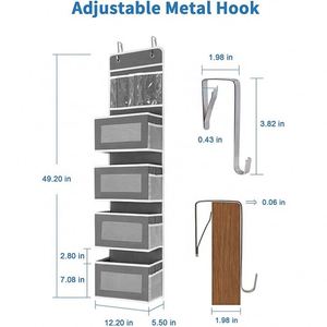 Wall Mount <b>Storage</b> for Bedroom Door 5-Shelf Foldable Hanging Clothing Organizer PVC Pocket Non-Woven Fabric Injection-Molded - Product Image 2