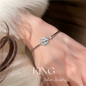 King Silver Jewelry S925 Silver Camellia Flower Bangle <b>Ring</b> With Cubic Zirconia Pave Setting For Women Wedding Cocktail <b>Ring</b> - Product Image 4