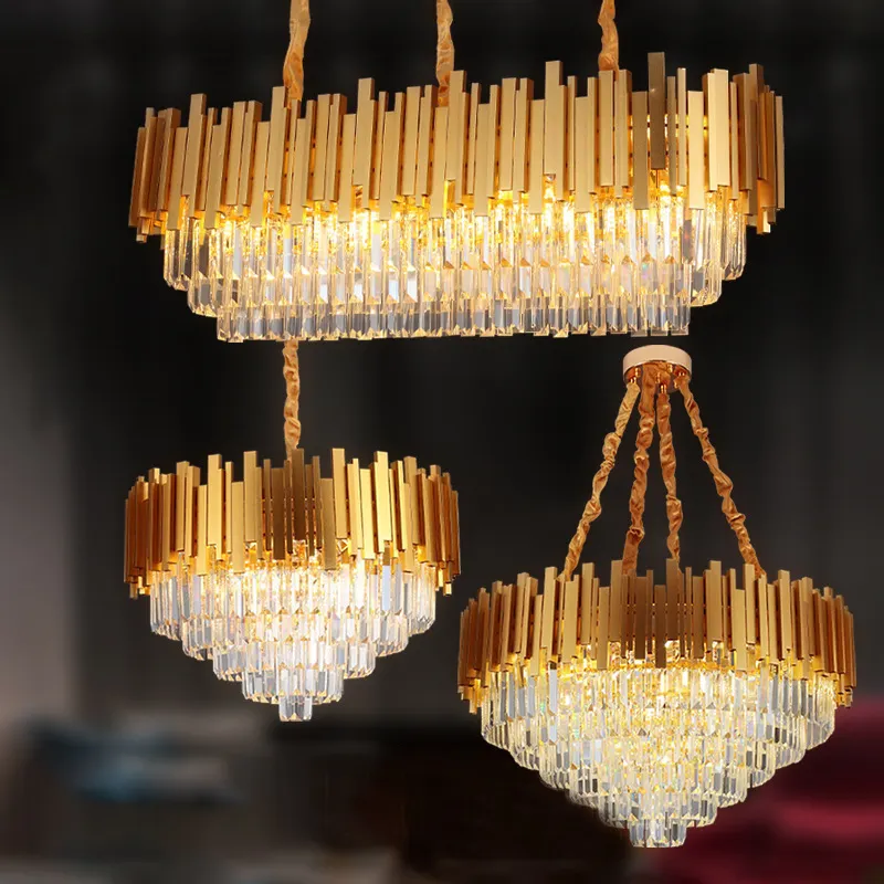 Hotel villa decorate living room large hanging light gold big pendant ceiling home modern luxury crystal chandelier