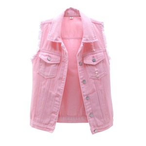 <span class=keywords><strong>Chaleco</strong></span> Corto de Mezclilla Tejido Informal con Logotipo Personalizado al por Mayor, Chaqueta sin Mangas con Dobladillo Deshilachado para <span class=keywords><strong>Mujer</strong></span> - Product Image 5