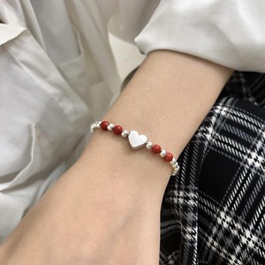 Yinruitai S925 Sterling Silver Heart Charm <b>Bracelet</b> For Women Everyday Wear <b>Red</b> Bead Design - Product Image 4