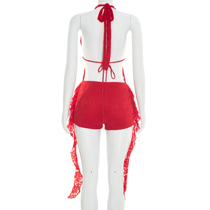 วิวิบลูค D26RP038 ชุดรอมเปอร์ฤดูร้อนสำหรับผู้หญิง ดีไซน์ใหม่ เซ็กซี่ ทรงเข้ารูป แต่งผ้าลูกไม้ คอ halter เปิดหลัง แต่งระบายขอบ ชุดรอมเปอร์แบบชิ้นเดียวสำหรับสุภาพสตรี - Product Image 6