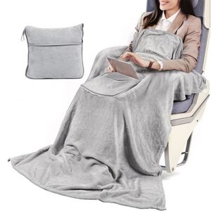 Custom Logo Travel Blanket Foldable Storage Outdoor Portable Throw Blanket Manufacturer Flannel Cross-border Airplane Blanket - Product Image 2
