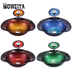 mano caliente arco iris en forma de flor de baño Baño lavabo de vidrio superficie sólida cuenca bajo lavabo cuarto de baño - Product Image 6
