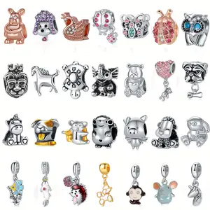 Pulseiras de encantos de animais dos desenhos animados, contas de vidro de Murano, colar de pulseira DIY, acessórios de contas, corda, jóias infantis