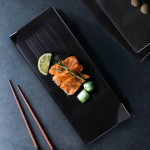 Wholesale 100% Melamine Japanese Black Rectangular Serving Plates, Restaurant Sushi Plate Plastic