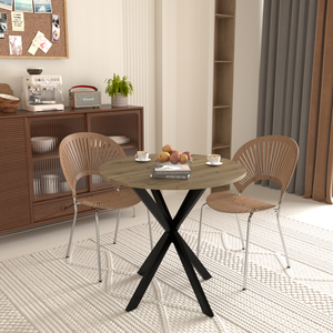 31.5 Inch Round Dining <b>Table</b> Brown Metal Black Legs Modern Kitchen <b>Table</b> for 2-4 People - Product Image 5