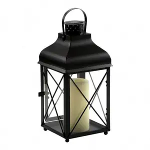 Suporte de vidro para vela com suporte de metal para lâmpada de furacão para uso doméstico, luz de furacão preta por atacado
