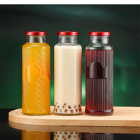 Gratis proefmonsters 12 oz 16 oz 350ml 500ml ronde glazen drankenflessen met metalen deksels, herbruikbare glazen fruitsapfles