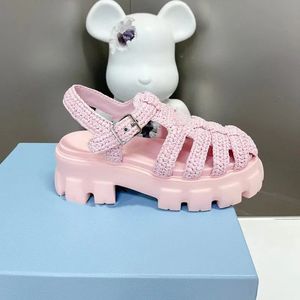 Sandales compensées en raphia tressé pour femme, à boucle, semelle épaisse, décontractées, pour le quotidien, chaussures de créateur - Product Image 5