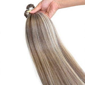 Extensions de cheveux en ruban adhésif à pointe plate mini, blond cendré 613, 100 % cheveux humains vietnamiens, 100 g, super double drawn, kératine - Product Image 1