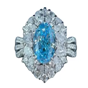 Moda tasarım Lab-grown elmas fantezi canlı mavi, Oval kesim, yüzük, nişan yüzüğü, özelleştirme için temas,