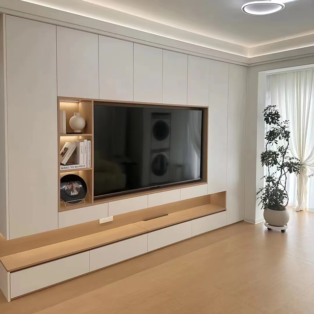 Contemporary European Chinese Design Style Floating TV Stand for Wall-Mounted TVs Living Room Office TV Cabinet Storage Features