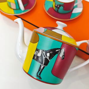 American Style 5-Piece Tea Set Best Selling Eco-Friendly Glass <b>Coffee</b> Tool Porcelain Saucer Bamboo <b>Whisk</b> 500ml-1L for Home Use - Product Image 4