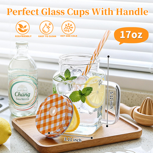 Bicchieri in Vetro di Alta Qualità con Cannuccia, Tazze per <span class=keywords><strong>Acqua</strong></span> e Succo, Barattoli in Vetro con Manico per Bevande - Product Image 2