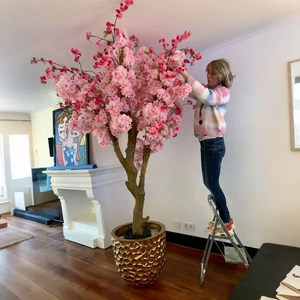 Tik Tok Youtube Instagram mới nhất tùy chỉnh Bonsai Chậu cây màu hồng Trắng Nhân Tạo hoa anh đào cây cho nhà trang trí trong nhà - Product Image 2