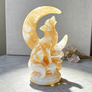 Scultura in Cristallo Naturale di <span class=keywords><strong>Lupo</strong></span> che Urla alla Luna, Scultura Animale in Cristallo, Regalo Spirituale Curativo, Decorazione per la Casa - Product Image 4