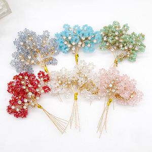 Pendentif épingle à cheveux style chinois en perles, design goutte d'eau coloré, branches de fleurs en fil de cuivre, fait main DIY, accessoire de coiffure nuptial - Product Image 1