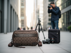 Borsa per fotocamera Td 3 in 1, custodia per attrezzatura digitale in pelle sintetica in microfibra, stile classico, chiusura con cerniera da 7 pollici - Product Image 2