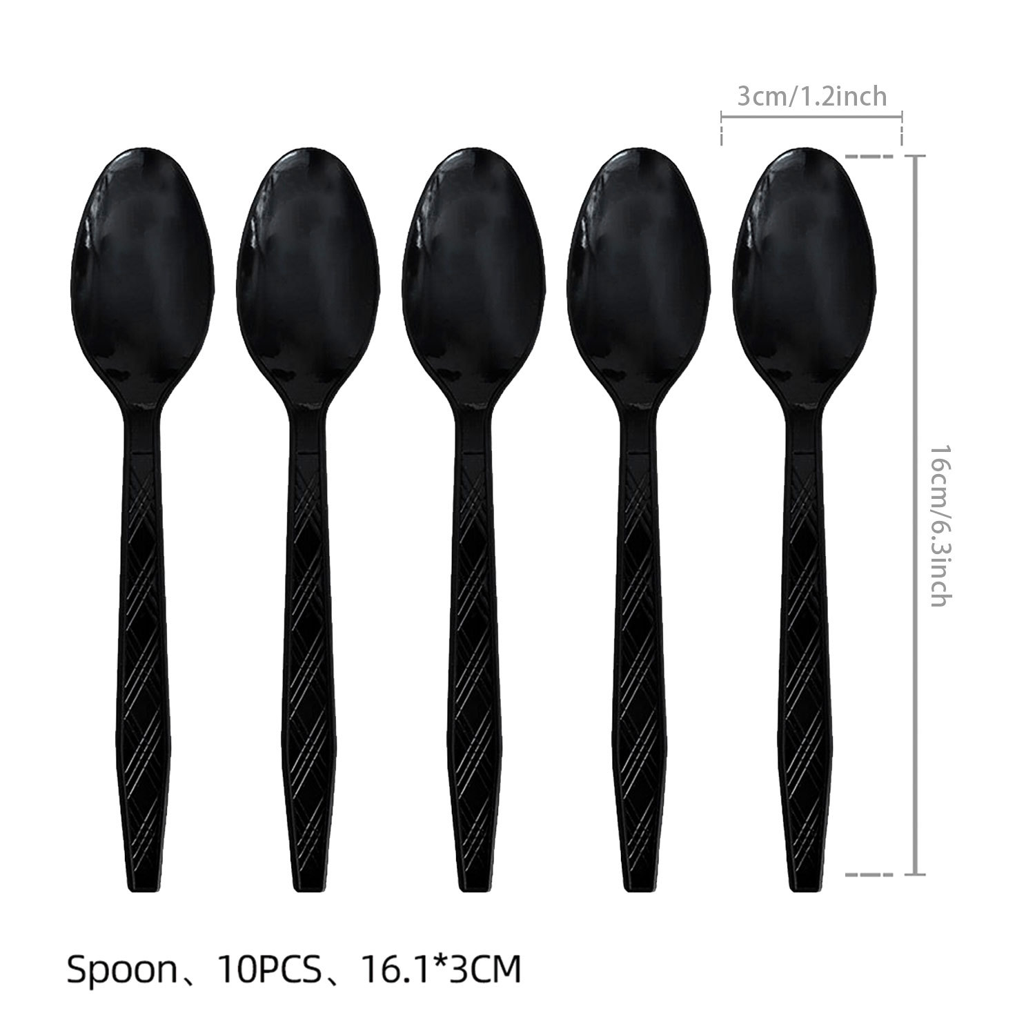 Cuillère en plastique noire-10 pièces