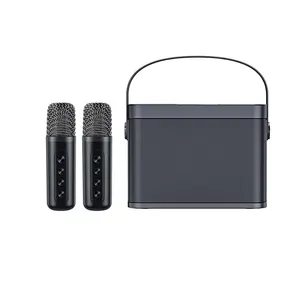 Mesin Karaoke dengan 2 Mikrofon Nirkabel, Speaker Bluetooth Portabel dengan Sistem Suara HD PA Mendukung Pemotongan Gema dan Vokal, USB,SD