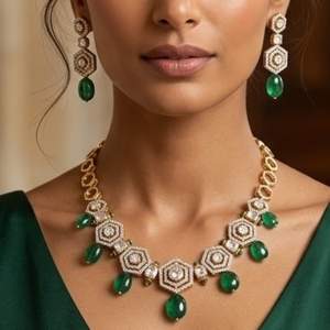 Parure de bijoux de luxe en argent 925 pour femme, avec moissanite, style indien traditionnel, pour mariage, fête ou cadeau - Product Image 6