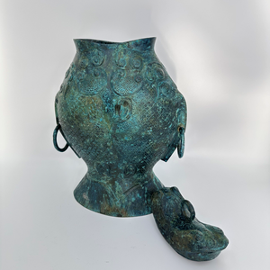 Bronze Zun ancien conteneur de vin artisanal en métal chinois conception de poisson jumeau unique navire entier imite la forme poisson jumeau délicieusement - Product Image 3