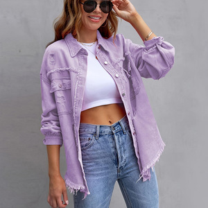 Novo <span class=keywords><strong>Blazer</strong></span> de Cor Sólida 2026, Estilo Médio Longo, Jaqueta de Denim com Mangas Longas Perfuradas, Casaco Estilo Americano - Product Image 3