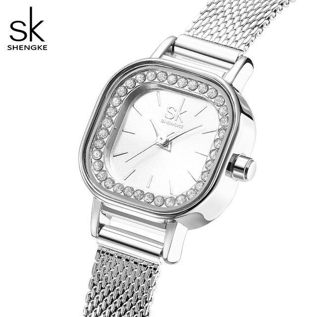 SK Custom Women Stainless Steel Business Luxury Quartz Watch Rectangle Case Iced Out Crystal Moissanite Fashion Gift