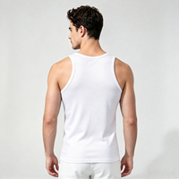 Tank Top Rajut Bergaris Putih Ukuran Besar Pria dengan Logo Kustom, 100% Katun Combed Ramah Lingkungan, Jahitan Samping, Singlet Atletik