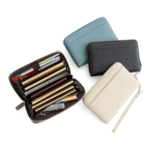 Portefeuille de voyage en cuir véritable mince pour femmes blocage RFID longue fermeture éclair accordéon carte <span class=keywords><strong>et</strong></span> <span class=keywords><strong>chéquier</strong></span> <span class=keywords><strong>porte</strong></span>-passeport portefeuilles pour femmes - Product Image 6