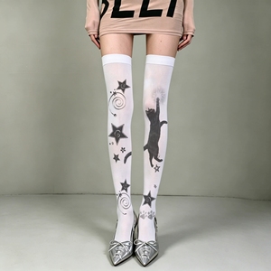 Collants imprimés fleuris d'été en soie anti-accroc pour femmes, bas cuissardes en dentelle de soie respirants pour femmes - Product Image 1