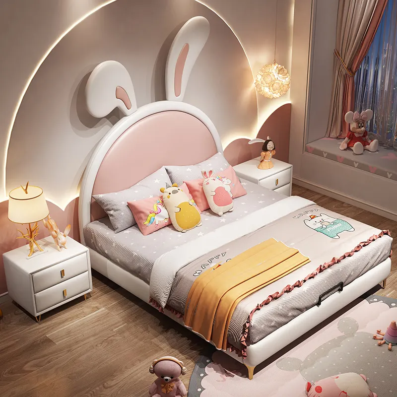 Yeni tasarım çocuk odası mobilyaları seti tavşan tasarım tek kişilik yatak prenses yatak kızlar için