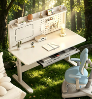 Bureau d'enfant moderne en bois massif, gain de place, avec étagère, tiroir et organisateur à crochets, table d'étude ergonomique pour chambre à coucher