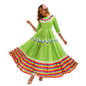Robe longue traditionnelle <span class=keywords><strong>mexicaine</strong></span> pour femmes, <span class=keywords><strong>costume</strong></span> de danse bohème, <span class=keywords><strong>costume</strong></span> d'Halloween, <span class=keywords><strong>costume</strong></span> de télévision et de cinéma, style rayé arc-en-ciel - Product Image 2