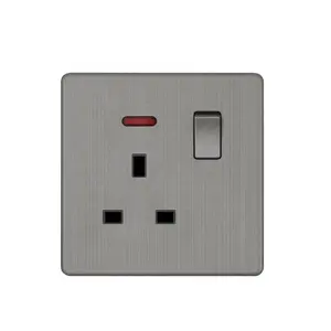 250V Wall Sockets UK Standard Modern Grey Grid Texture 1 Gang 13A Electric Wall Switched Sockets For Home