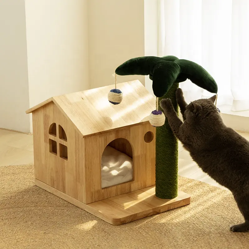 하이 퀄리티 고양이 집 나무 고양이 별장 동굴 솔리드 로그 우드 키티 둥지 미니 고양이 나무 타워 장난감과 긁는 포스트