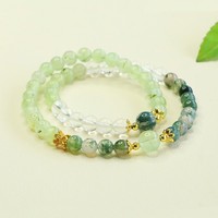 Bracelet double cercle en préhnite naturelle Aiyu en gros, bracelet en agate mousse et quartz clair pour femme, diffusion en direct S5072505