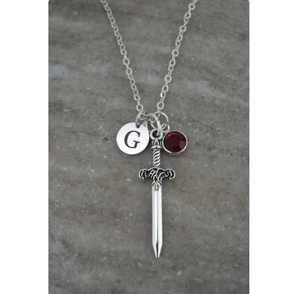 Espada personalizada <span class=keywords><strong>Caballero</strong></span> espada encanto Collar personalizado inicial y piedra natal antigua plata daga collar al por mayor - Product Image 5