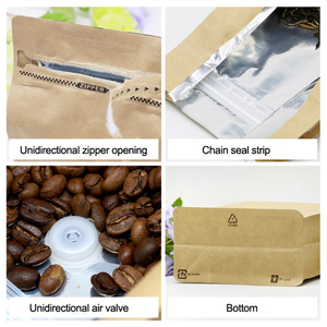 Sacs à café en papier kraft à fond plat personnalisés de 12 oz, 5 lb, 250 g, 1 kg avec valve et fermeture éclair pour l'emballage des grains de café - Product Image 2