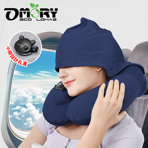 High Quality OMORY Portable Hooded Design Press Inflatable Neck <b>Pillow</b> Folded with Storage Bag for Office - Product Image 2