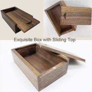 Caja de Almacenamiento de Madera con Tapa Deslizante, Rectangular, de Nogal, Organizador de Joyas de Escritorio, Caja de Regalo - Product Image 3