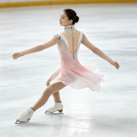Robe de patinage artistique rose à col haut et manches longues, en tissu maillé avec strass pour enfants et adultes, pour compétitions et spectacles sur glace