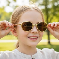 Kacamata Anak Bingkai Bulat Retro Gaya Eropa Amerika Baru, Perlindungan UV400, Bingkai Penuh untuk Anak Laki-laki Perempuan, Perjalanan Luar Ruangan