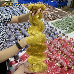 Campione gratuito capelli brasiliani vergini gialli con chiusura, 3 pezzi vergini grezzi di alta qualità, 100% capelli vergini alla rinfusa gialli