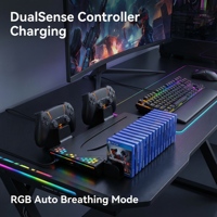 Support de charge et de refroidissement multifonction YJT-5OT2075 avec éclairage RGB et double chargeur de manettes pour consoles PS5 et PS5 Slim
