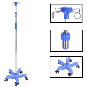 Floor-standing Portable Medical Stainless Steel 4-<b>hook</b> IV <b>Pole</b> IV Drip Stand Rack - Product Image 1